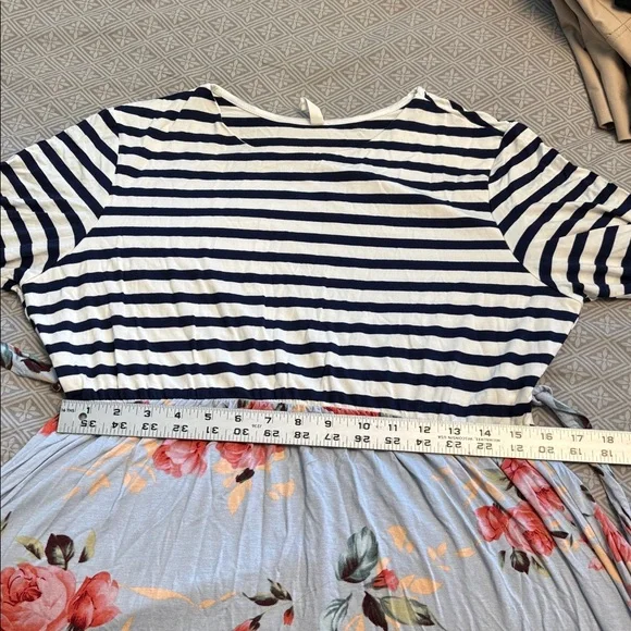 Size XL/1x PinkBlush maternity maxi dress mixed navy stripe and floral pink/blue - Picture 10 of 12